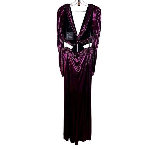 NWT IEENA For Mac Duggal Princess Sleeve Metallic Cut Out Gown Style 27060 Size - Picture 6 of 14